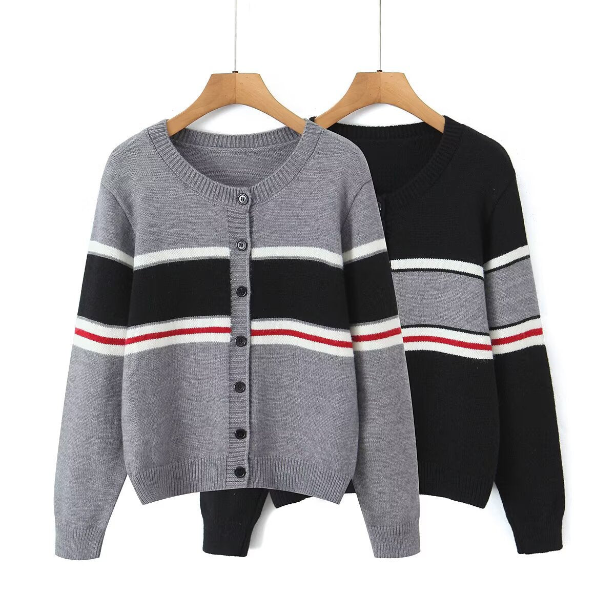 Simple casual striped cardigan sweater jacket