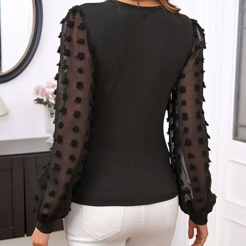 Slimming V-neck Bubble Sleeve Long Sleeve T-shirt