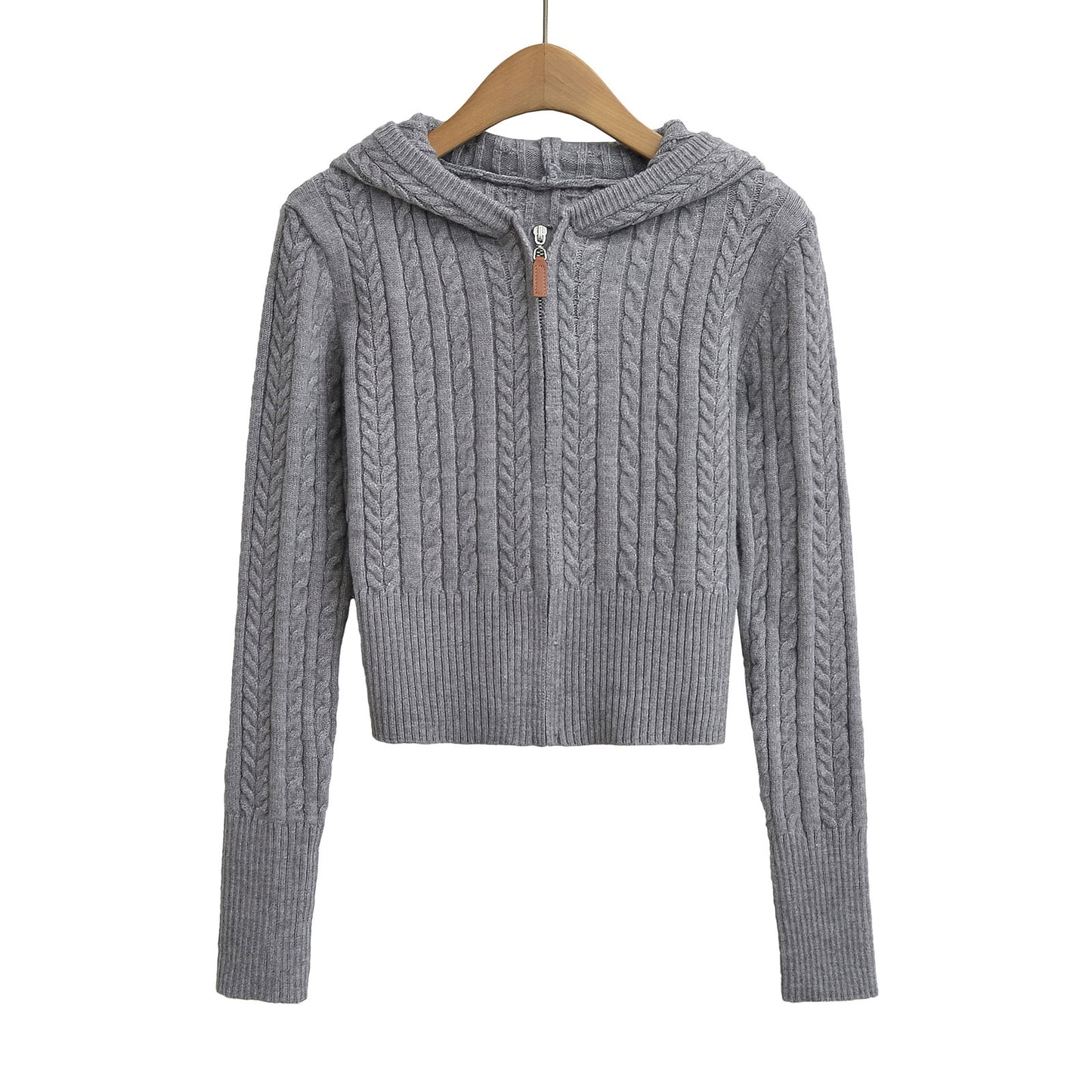 Zipper hooded long sleeved sweater