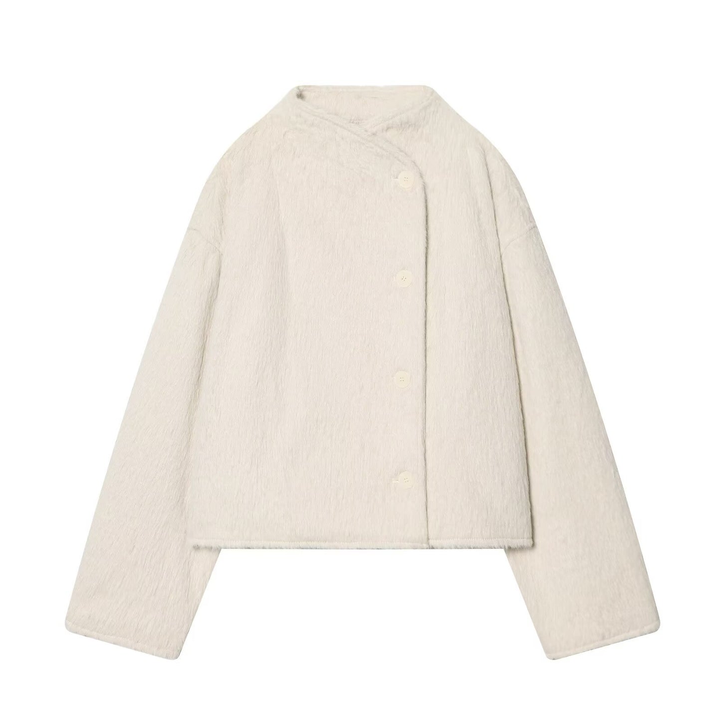 Long sleeved double breasted plush jacket for women's clothing