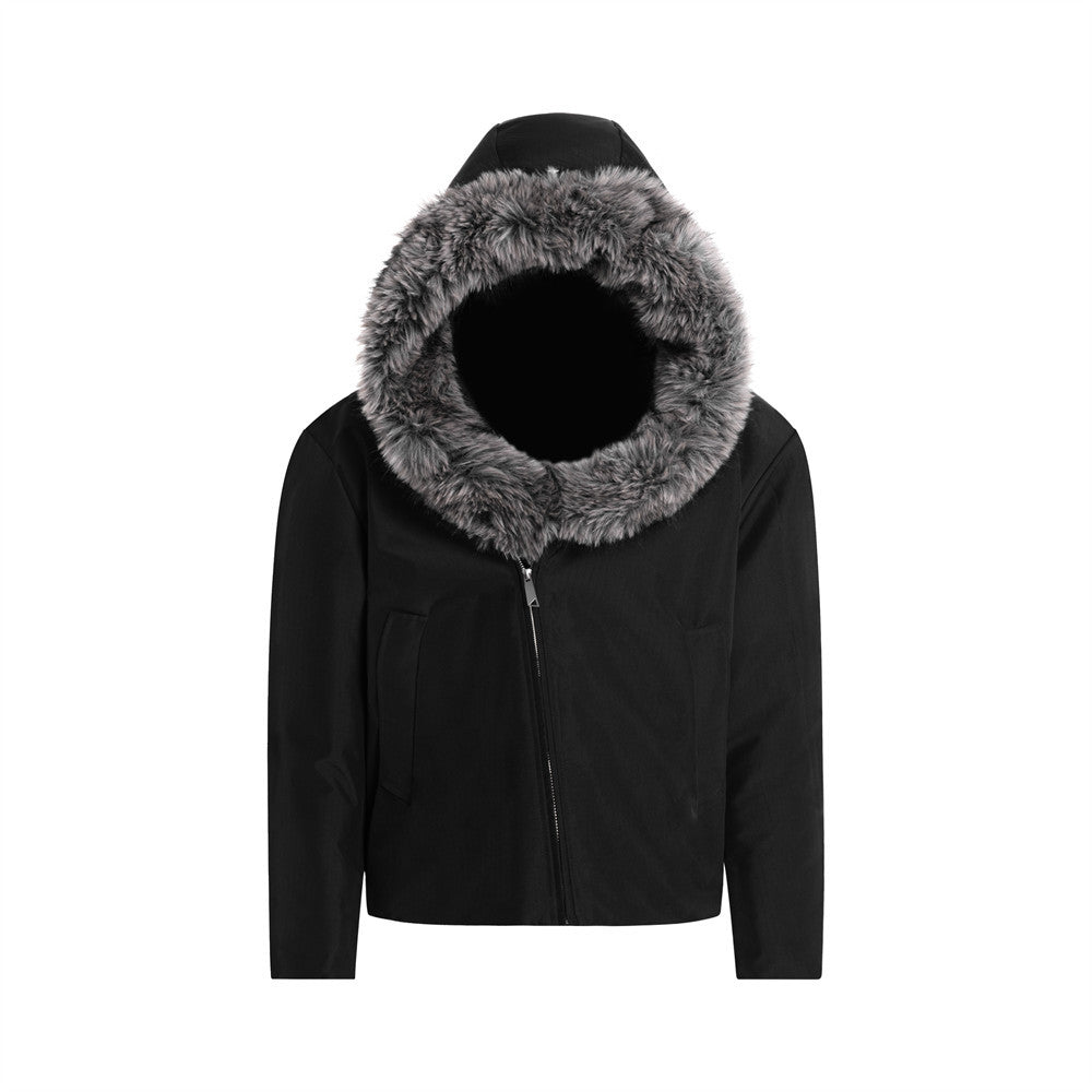 Detachable fur collar hooded cotton jacket