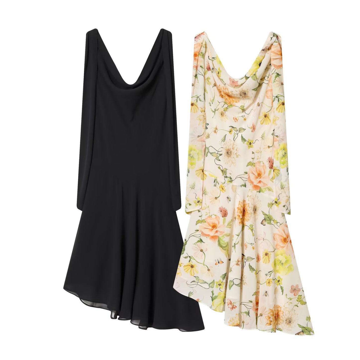 Style Asymmetric Ruffled Neckline Sleeveless A-Line Dress