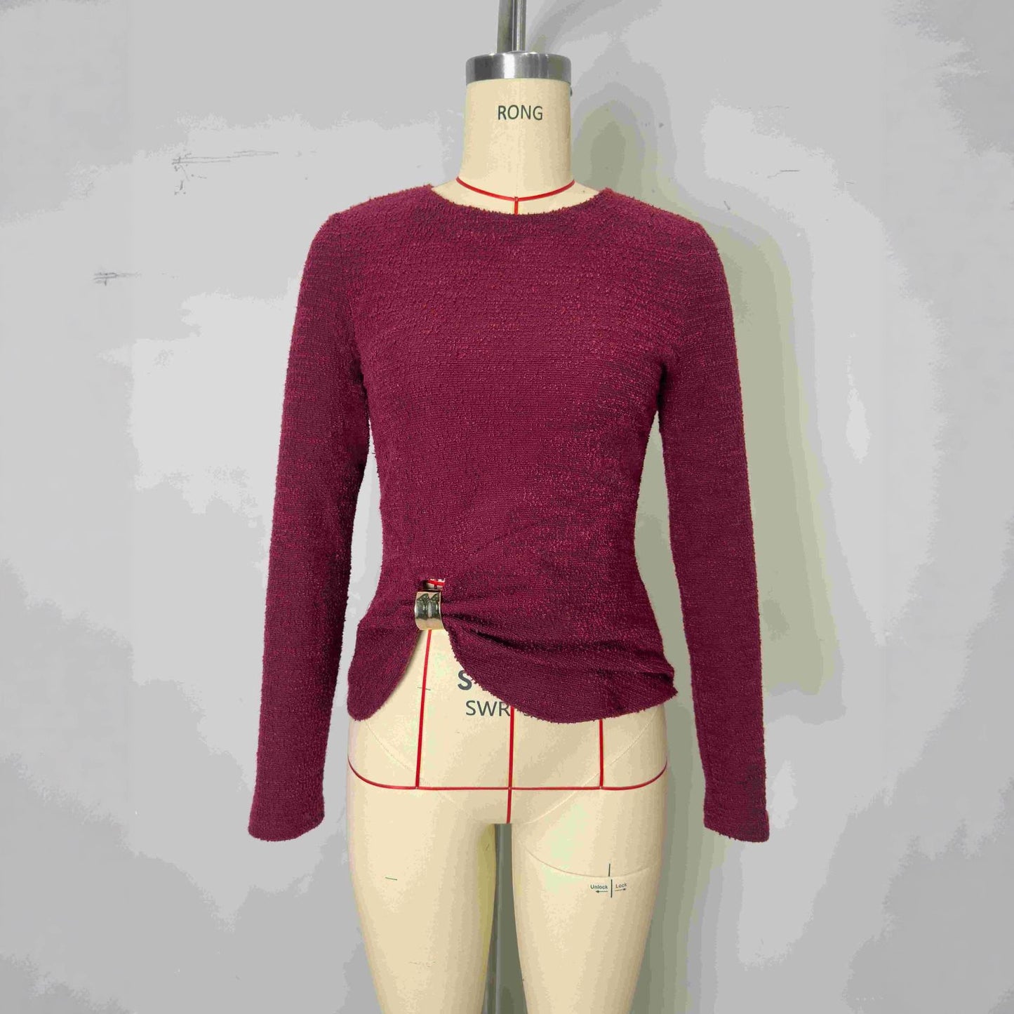 Wrinkled slimming long sleeved top