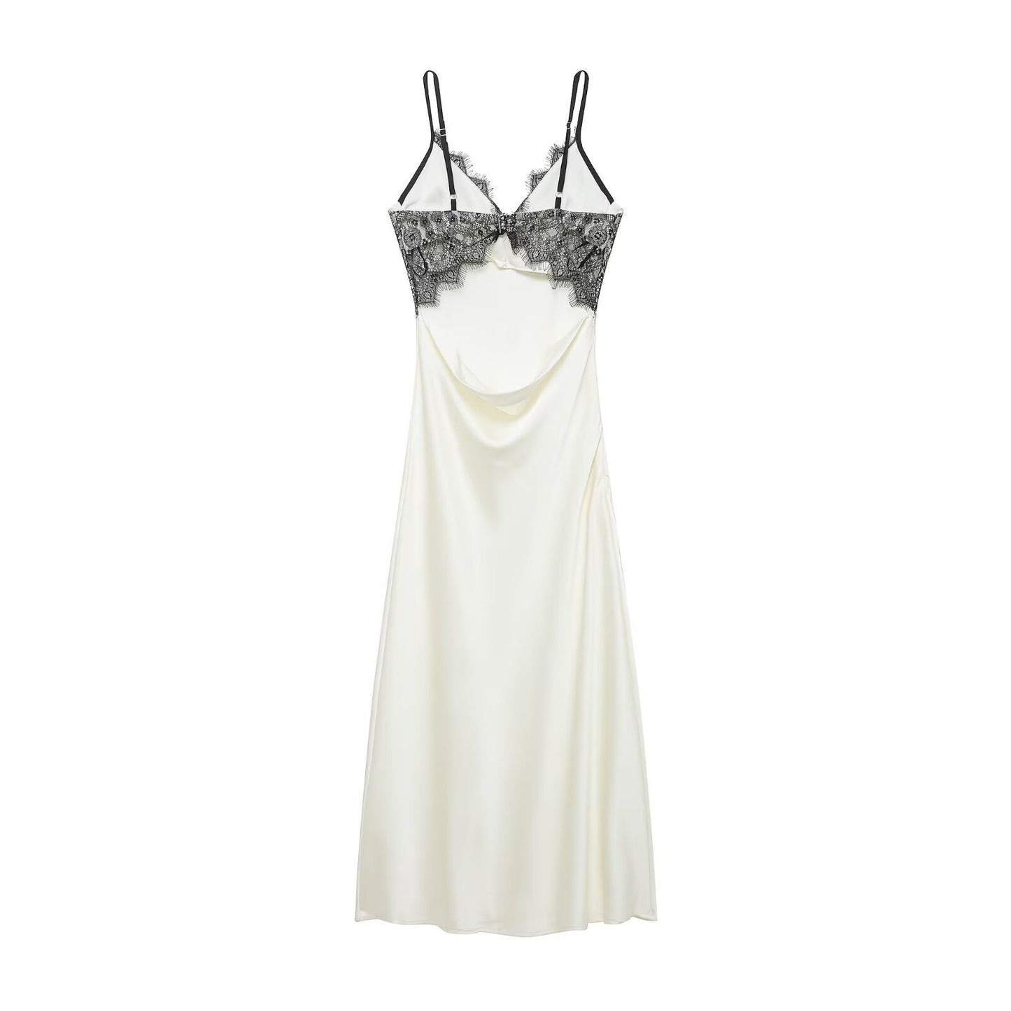 Style Women's Fashionable Classic French V-Neck Lace-Feel Backless Long Dress