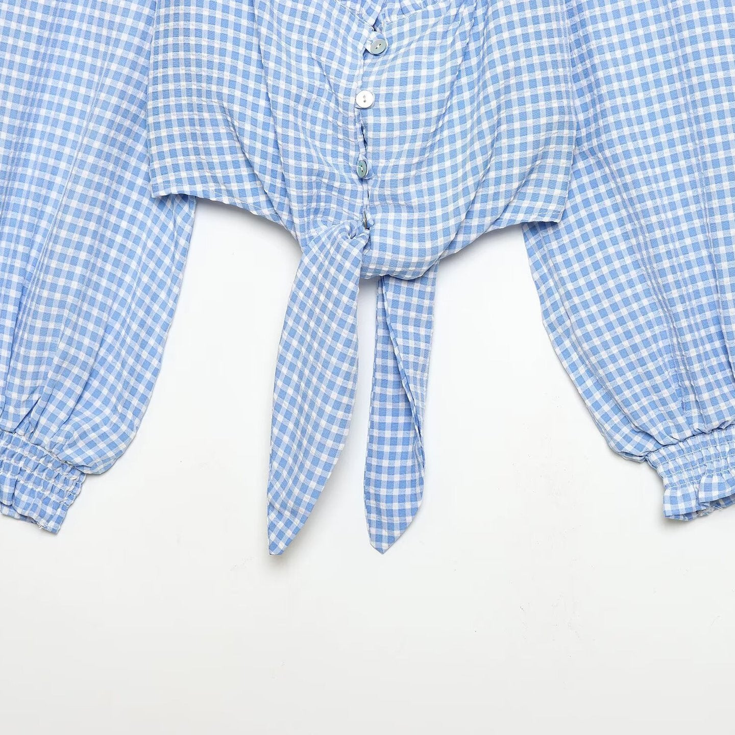 Fashionable Style Women's Blue Checkered Short Top