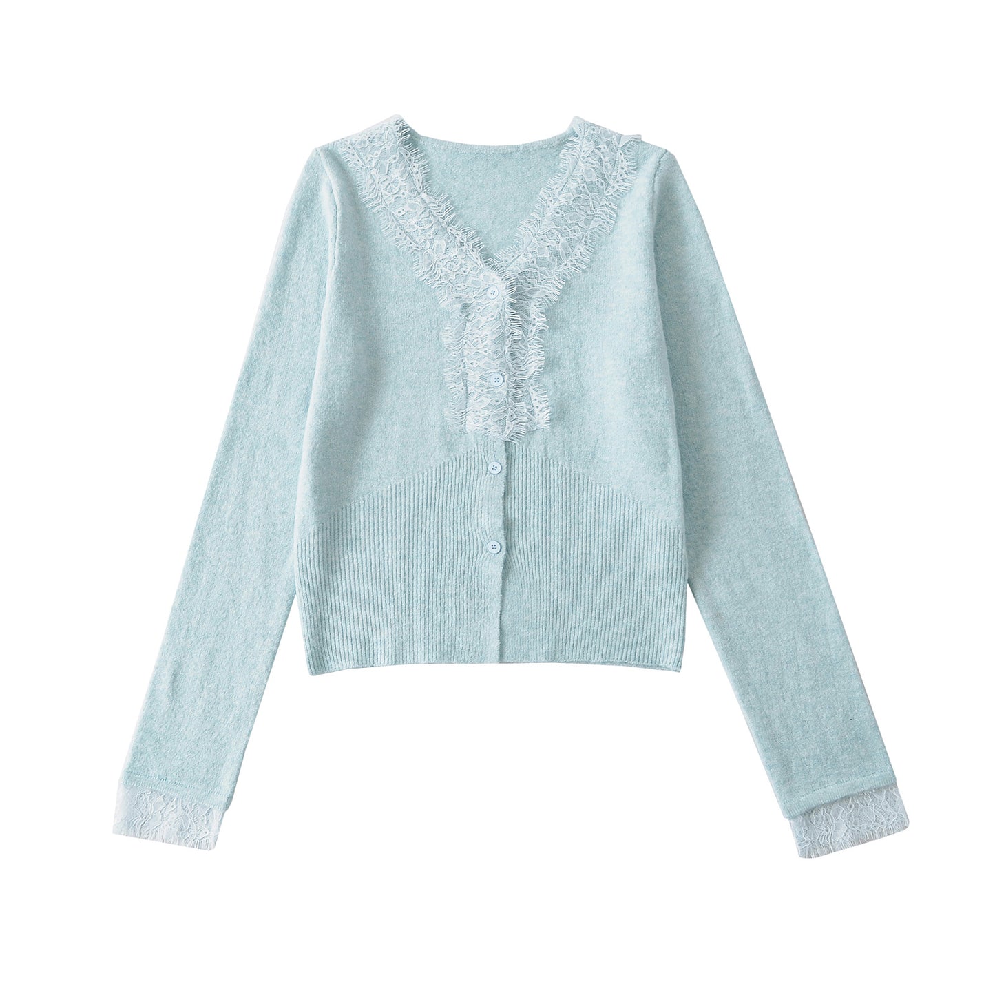 Lace lace patchwork V-neck long sleeved top