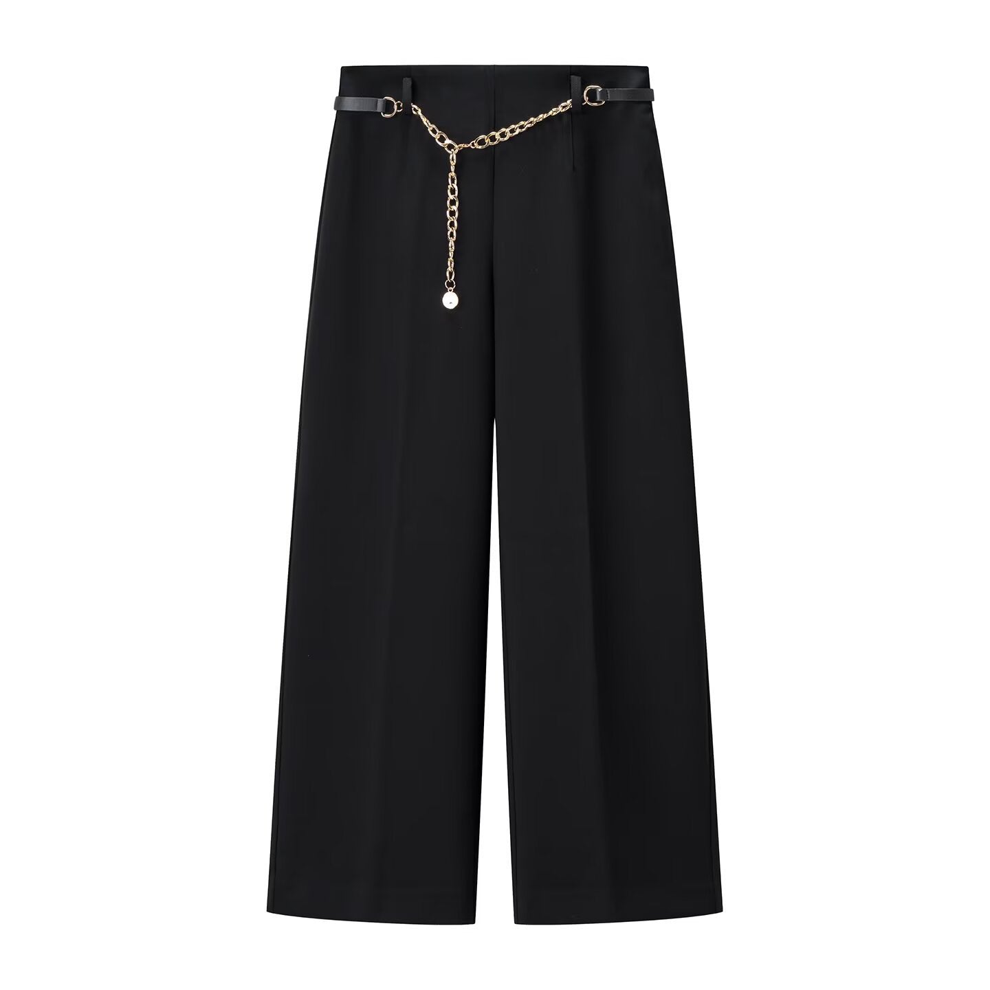 Double-Breasted Long Sleeve Notch Lapel Short Cut Suit Jacket with Chain Belt and Ankle Pants