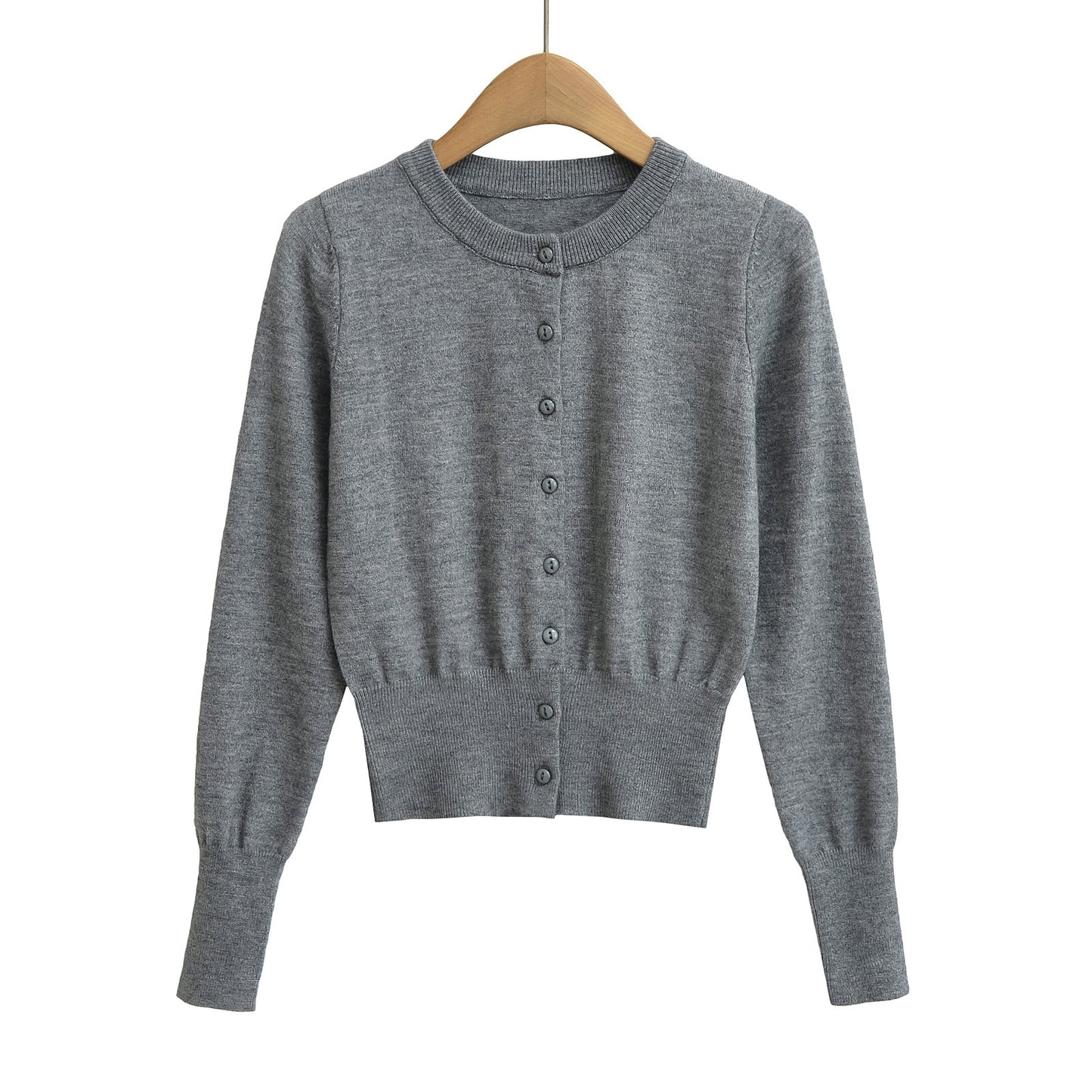 Round neck single breasted long sleeved elastic top