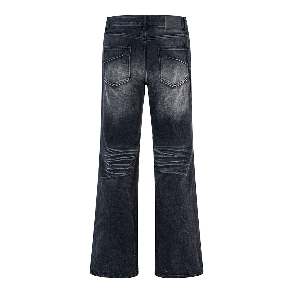 Style Distressed Cat-Whisker Straight Leg Loose Jeans for Men and Women, Clean Fit, Versatile, High-Quality Pants