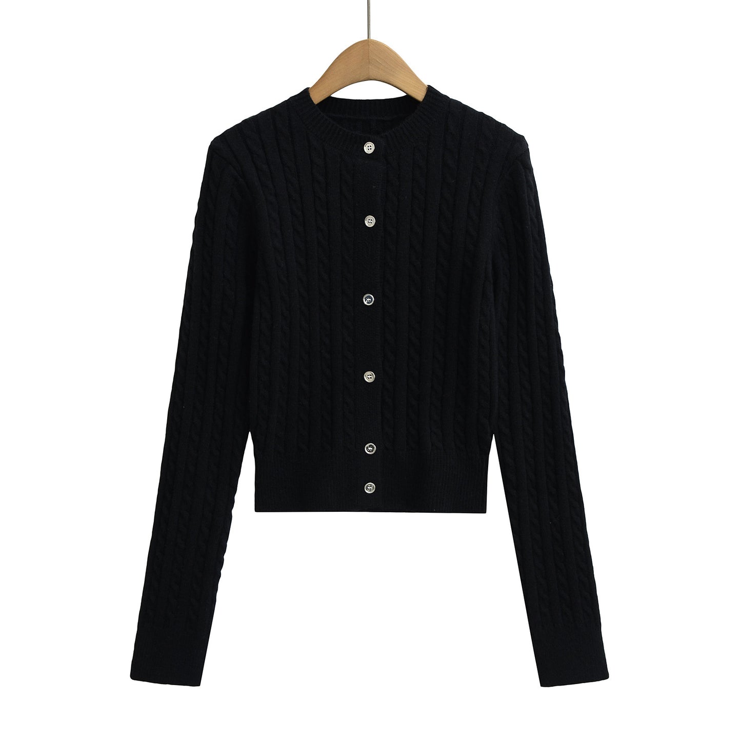 Round neck single breasted cardigan women's sweater
