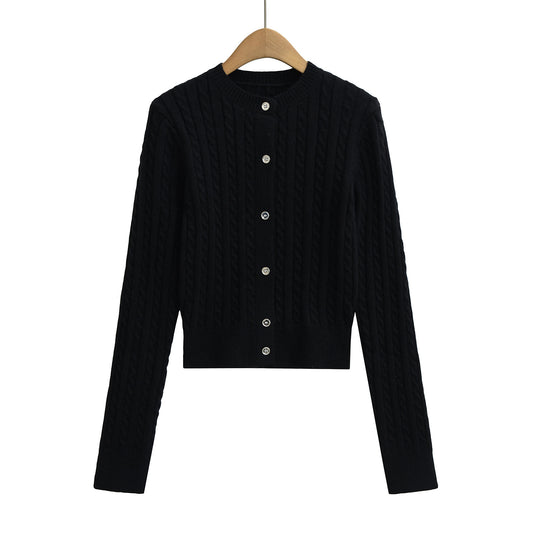 Round neck single breasted cardigan women's sweater