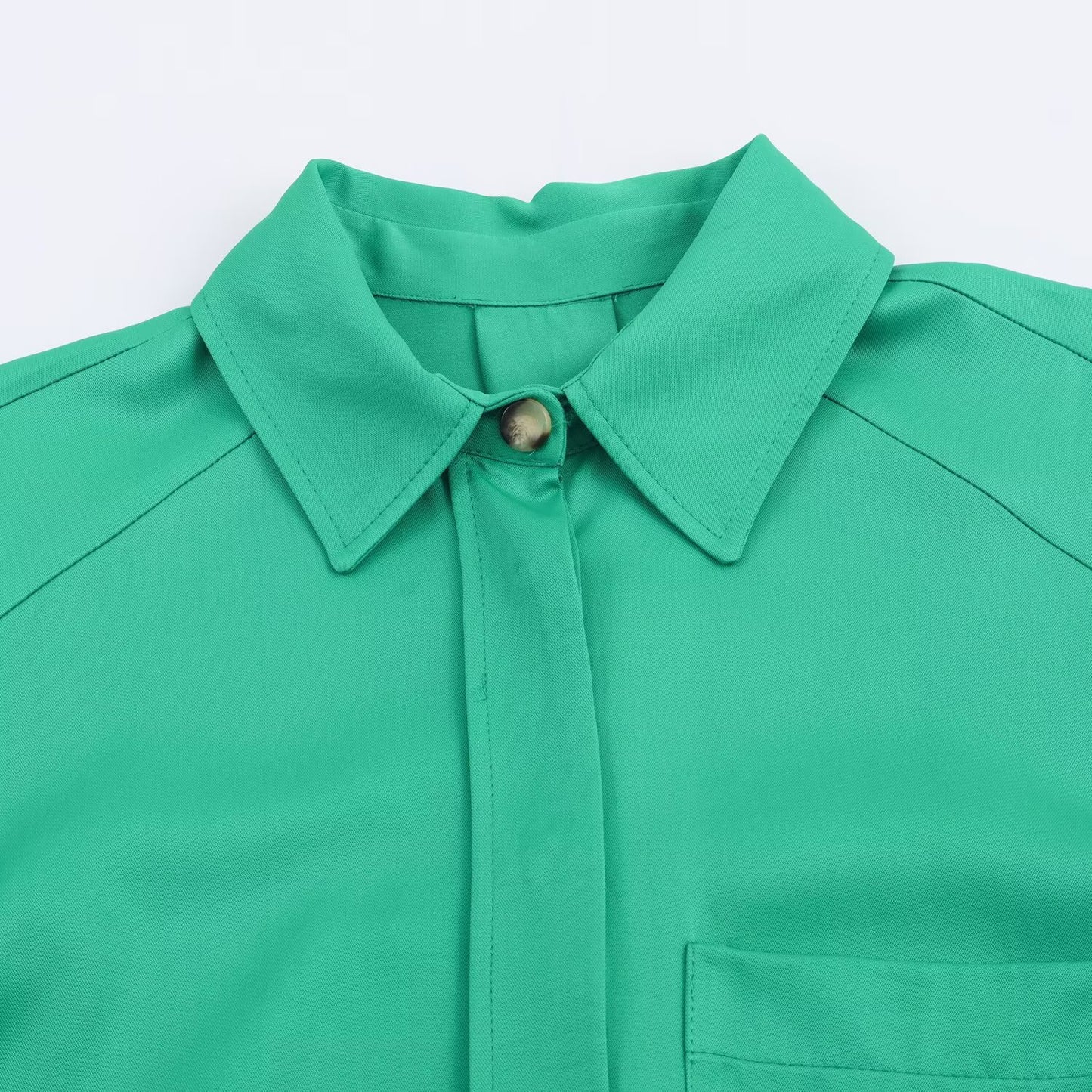 Style Solid Color Long Sleeve Turn-down Collar Pocket Design Straight Fit Shirt