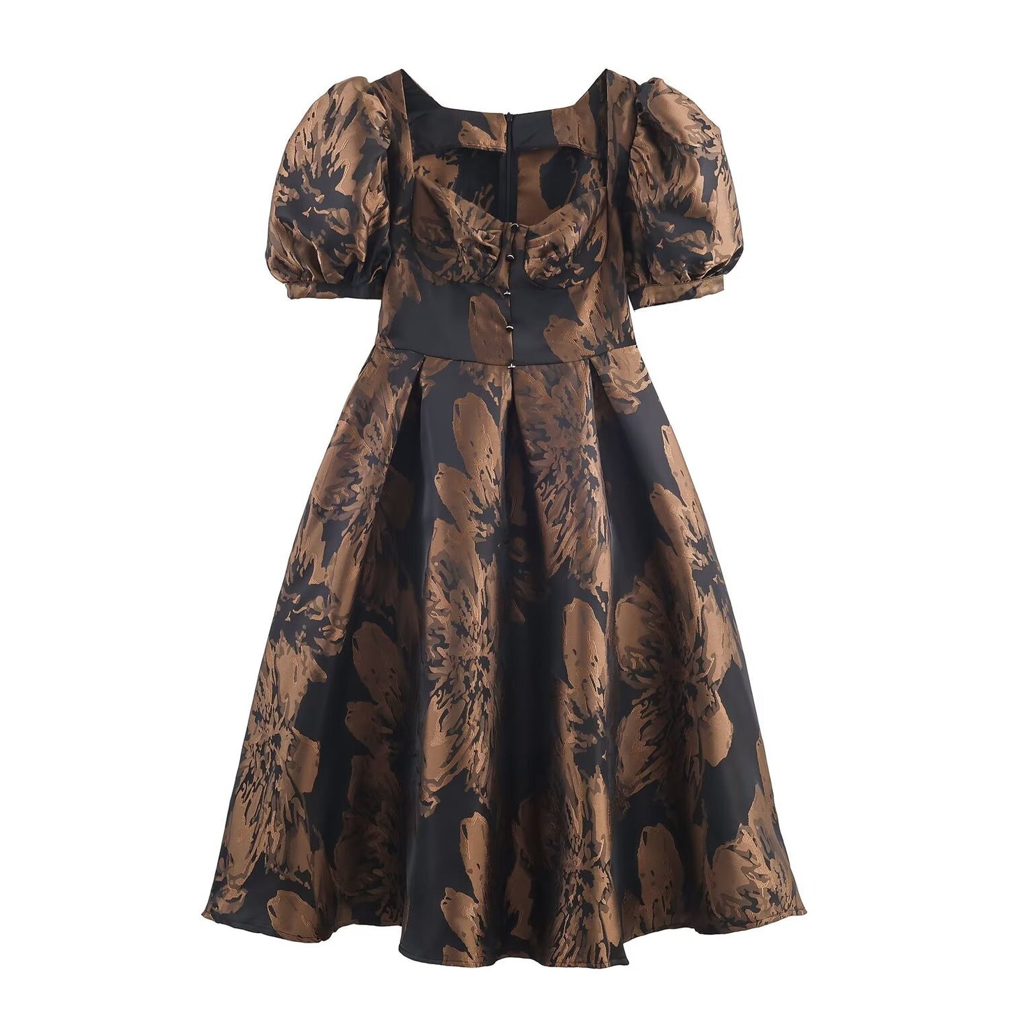 Chic Vintage Style High-Waisted Woven Jacquard Flared Long Dress for Women
