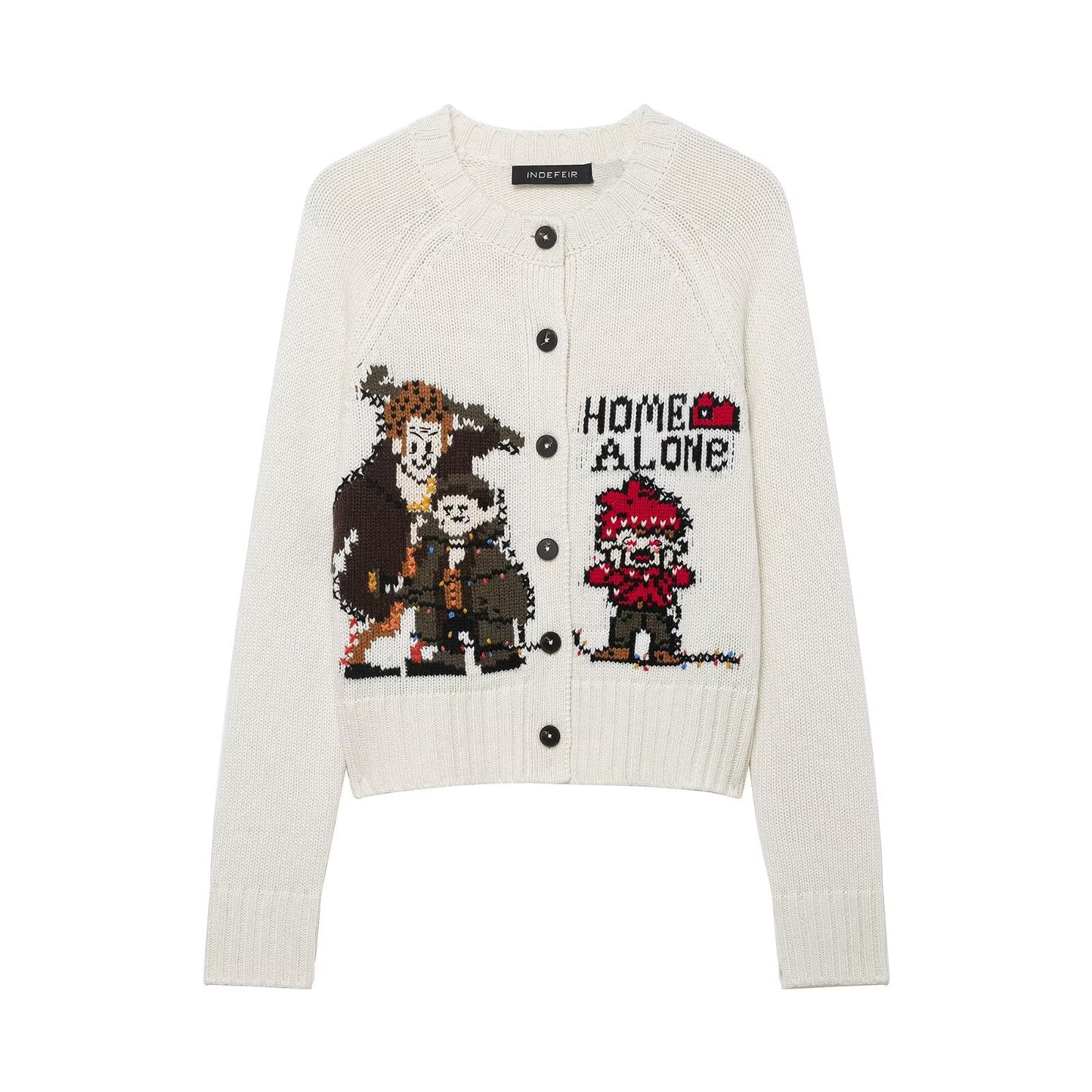 Style New Women's Knit Cardigan with quotHome Alonequot Jacquard Pattern