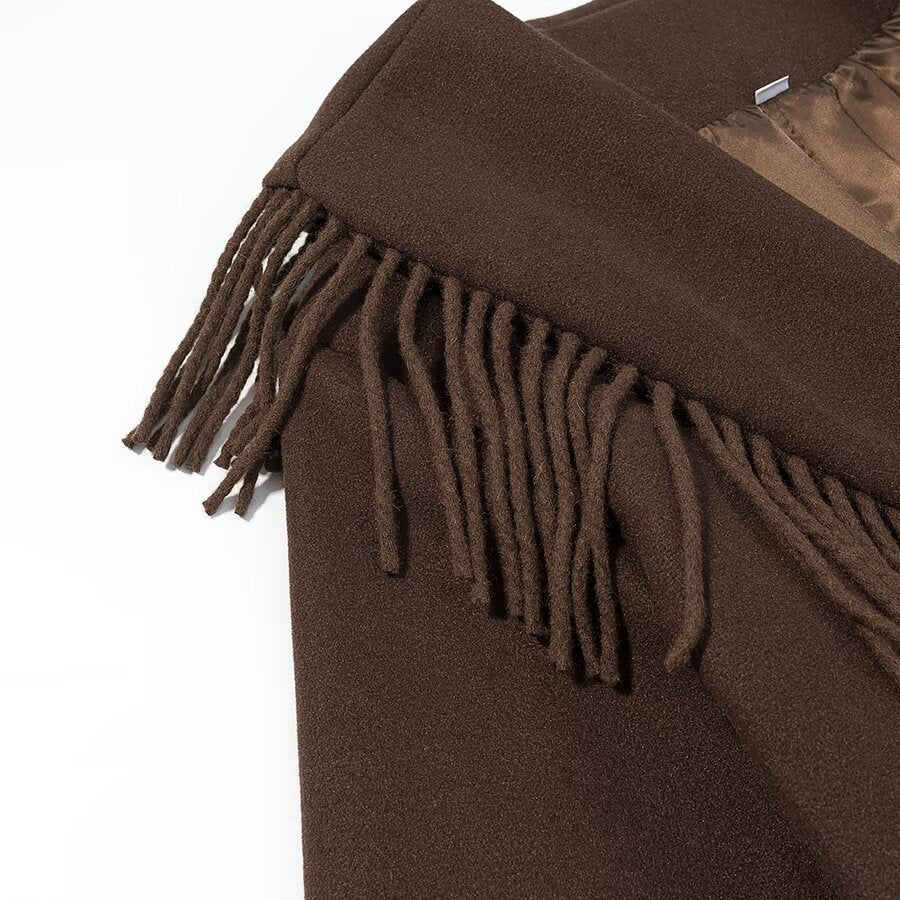 Vintage commuting style elegant tassel woolen coat jacket