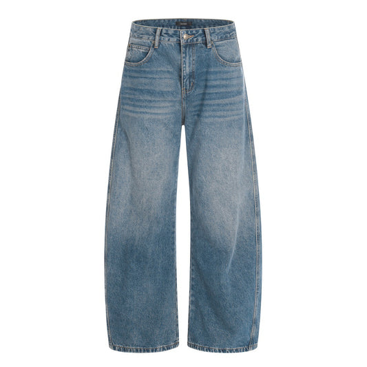 Washed gradient denim curved knife pants