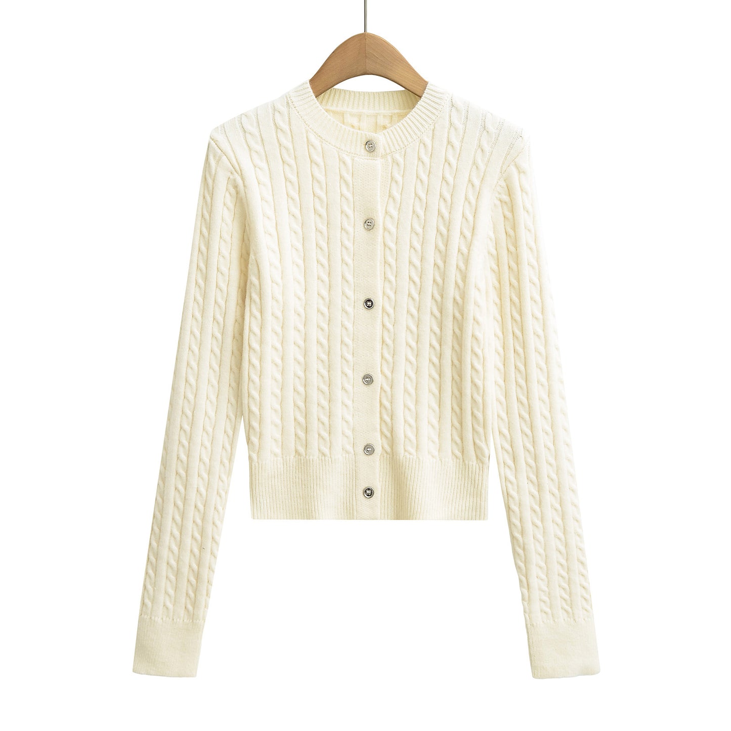 Round neck single breasted cardigan women's sweater