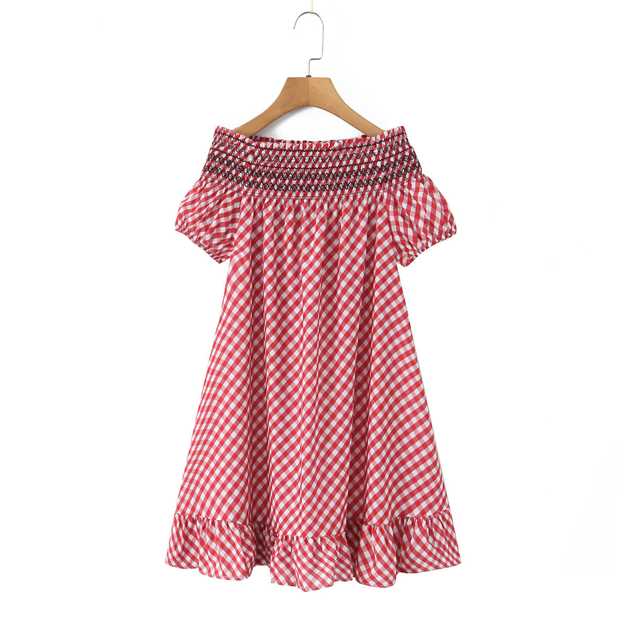 Fashion Sexy One-Shoulder Red Plaid Pleated Design Dress for Women