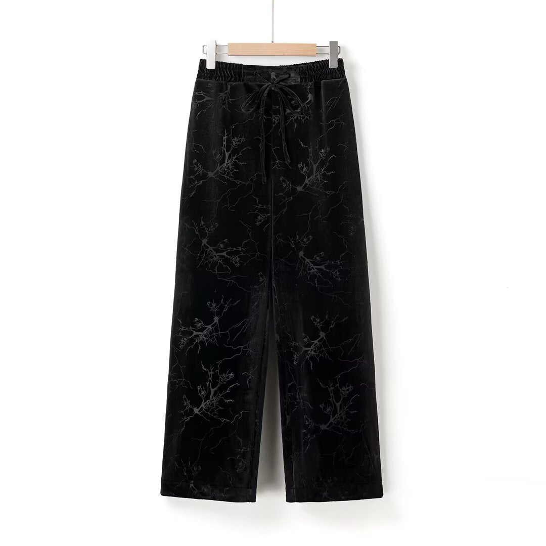 Women's Spring New Arrival National Trend Casual Fleece Velvet Embroidered Straight Leg Pants