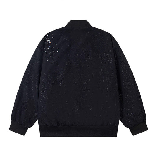 Jacket Streetwear  Pearl Beading  Zipper  Stand-up Collar  Oversized  Baseball Jacket
