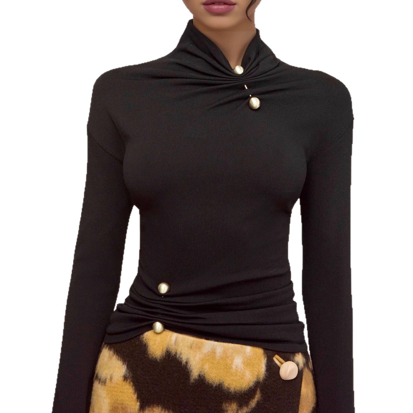 Stand up collar slim fit long sleeves TOP