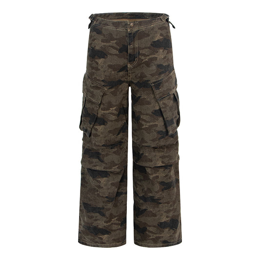 Style Multi-Pocket Pleated Camouflage Pants for Women, Loose Fit, Slimming Cargo Pants