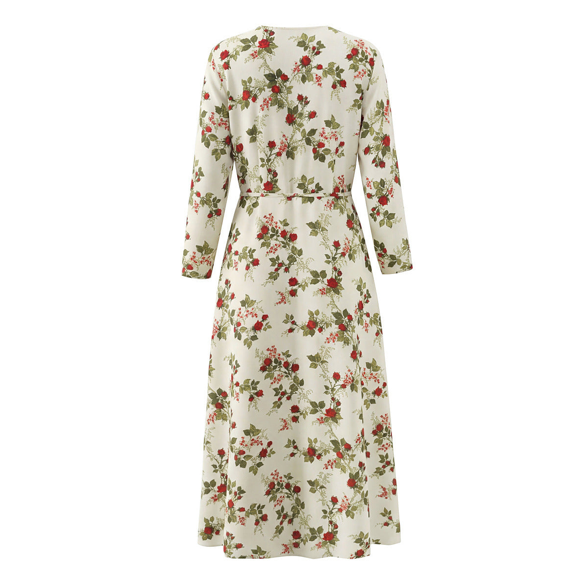 Style Floral Print Tie-Waist Long Sleeve Wrap Dress