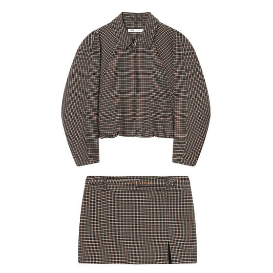 Winter houndstooth jacket+waistband skirt pants