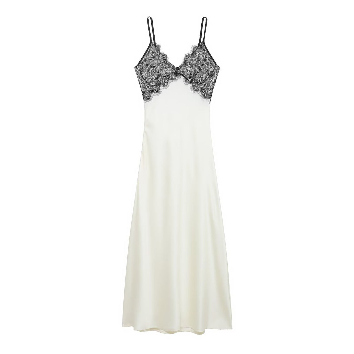 Style Women's Fashionable Classic French V-Neck Lace-Feel Backless Long Dress