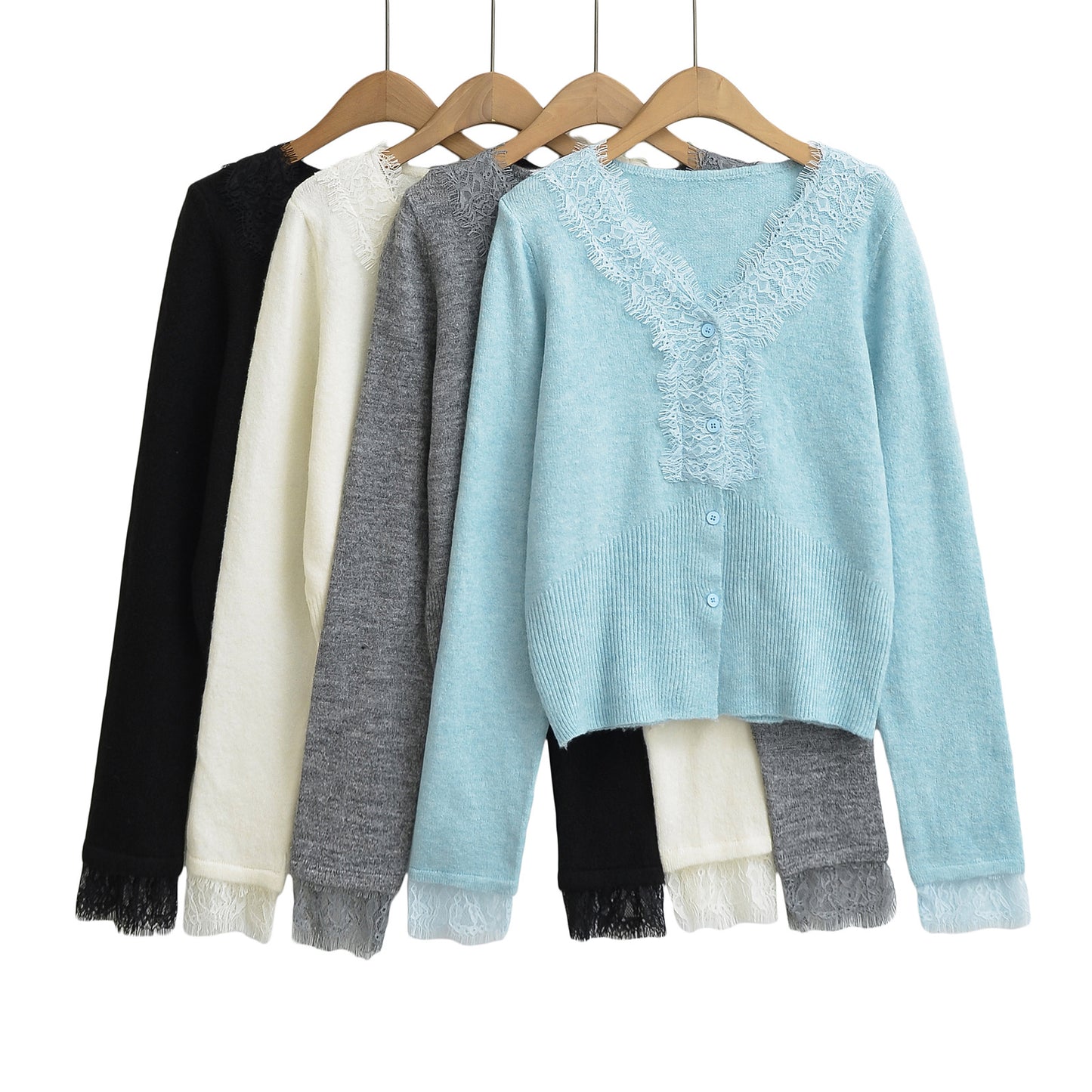 Lace lace patchwork V-neck long sleeved top