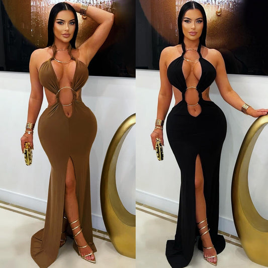 Dress Off-Shoulder Hollow-out Mermaid Slit Dress