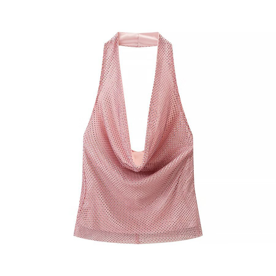 Spicy girl sexy backless hot diamond hanging neck top