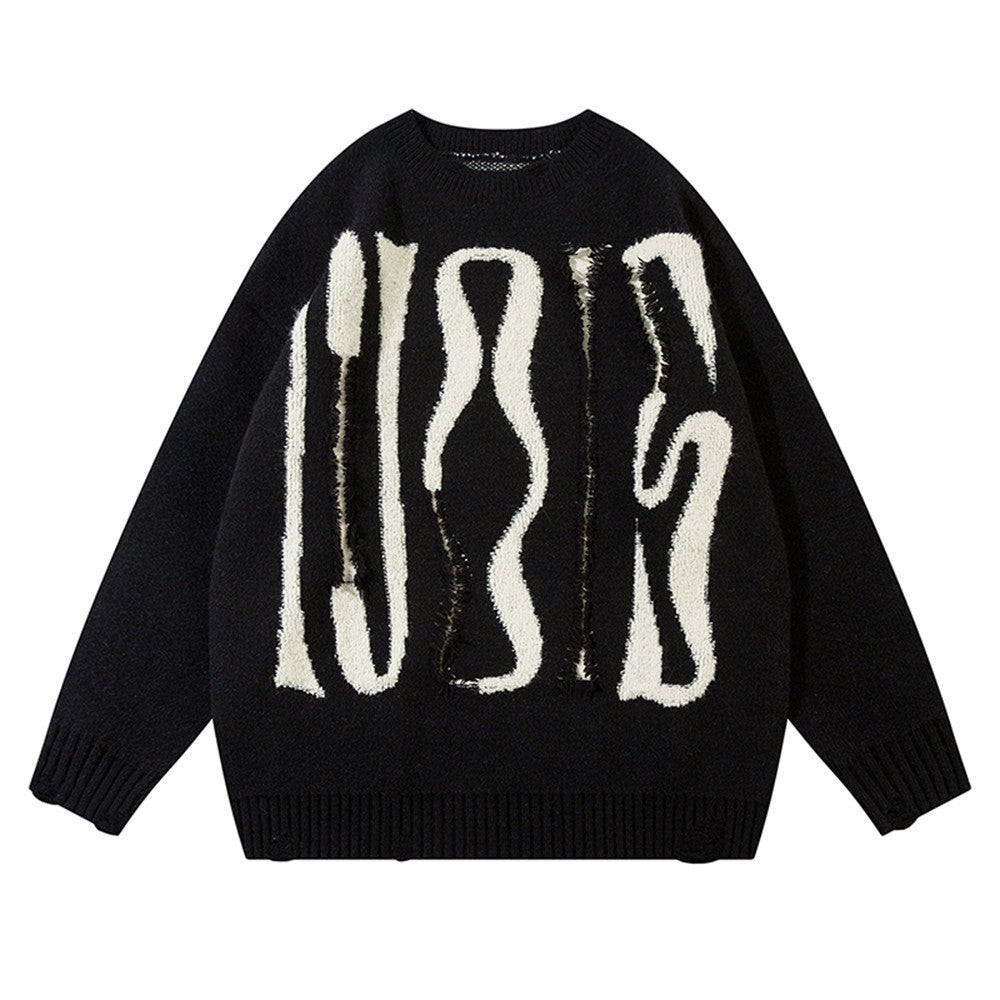 Graffiti letter jacquard round neck sweater