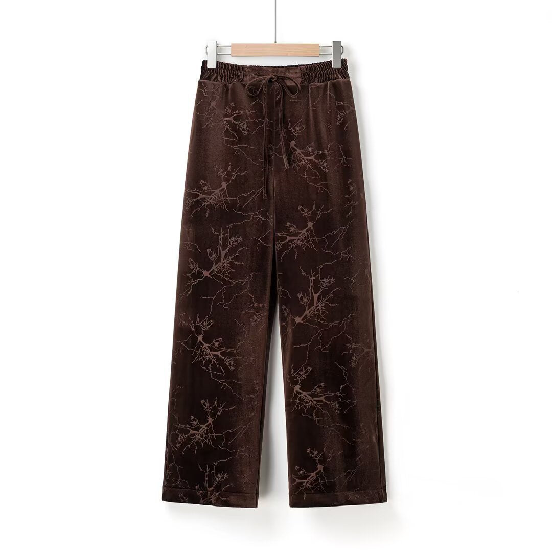 Women's Spring New Arrival National Trend Casual Fleece Velvet Embroidered Straight Leg Pants