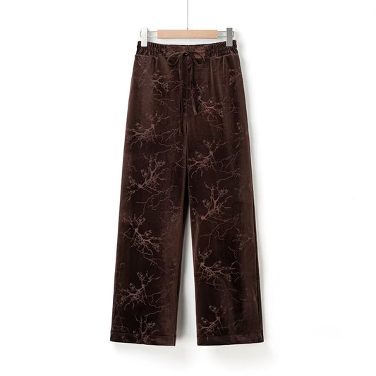 Women's Spring New Arrival National Trend Casual Fleece Velvet Embroidered Straight Leg Pants