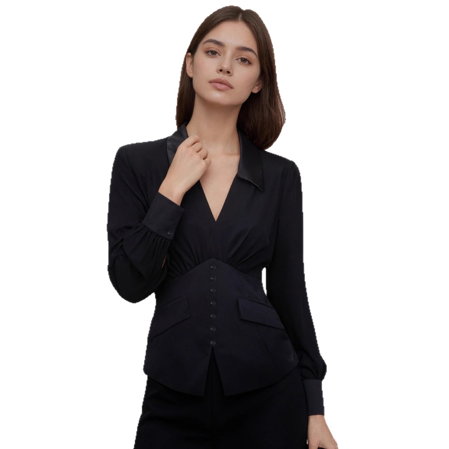 V-neck long sleeved shirt for women