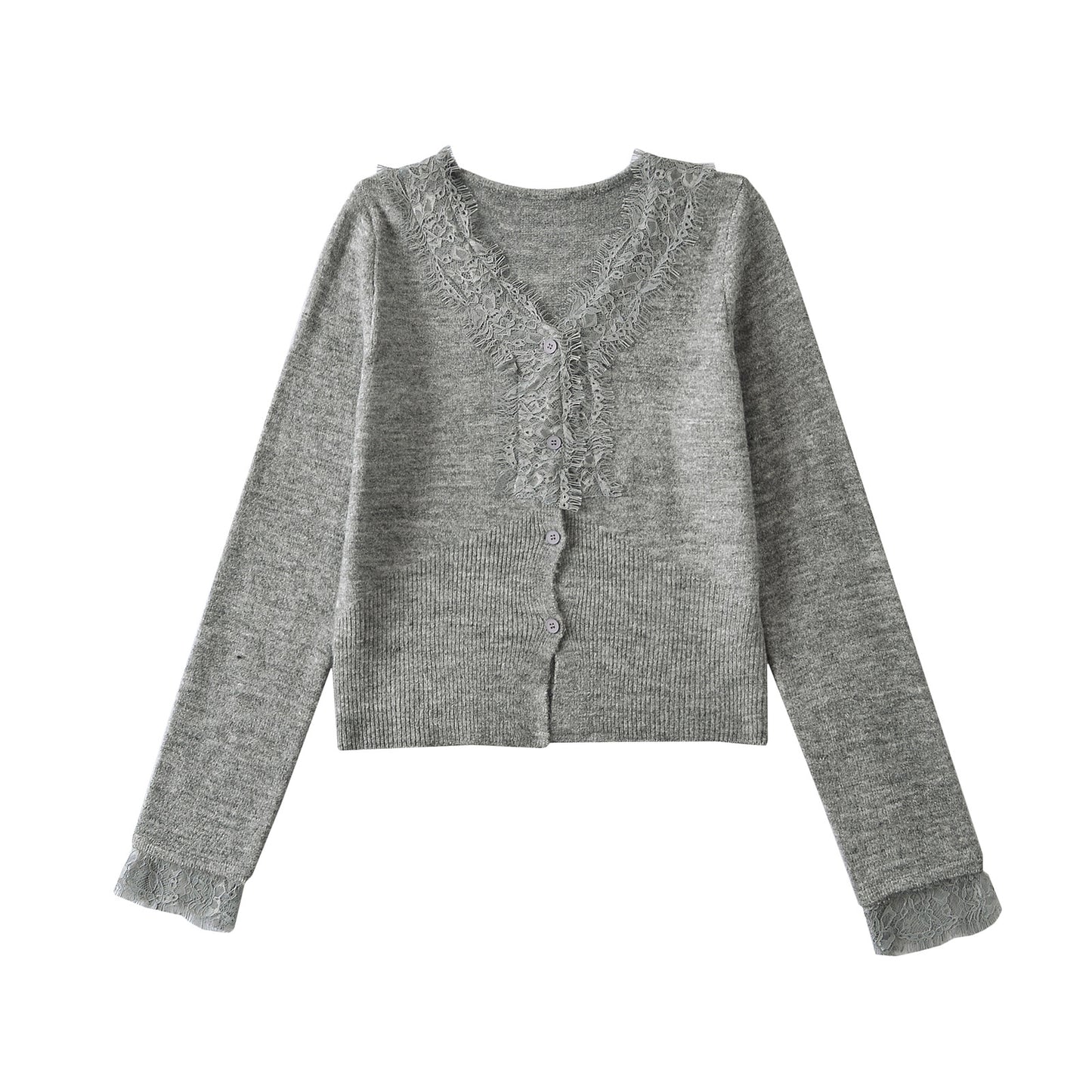 Lace lace patchwork V-neck long sleeved top