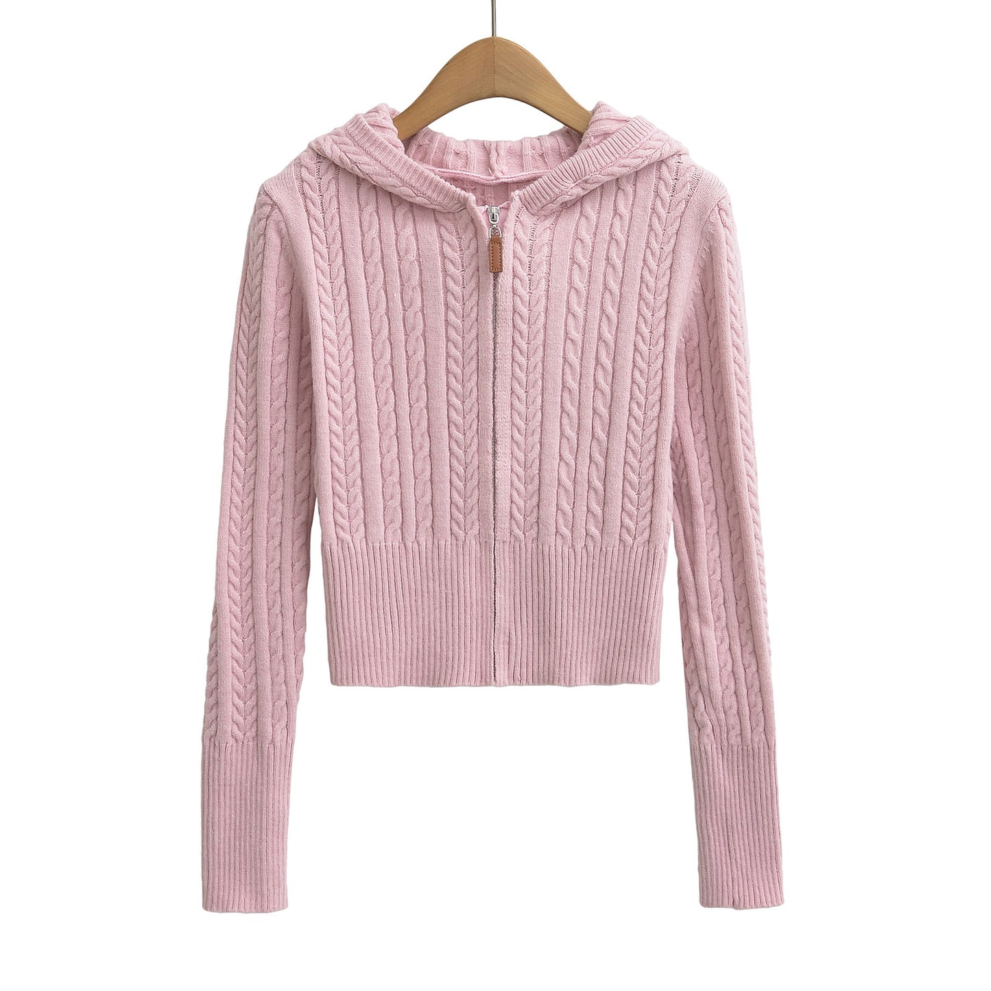 Zipper hooded long sleeved sweater