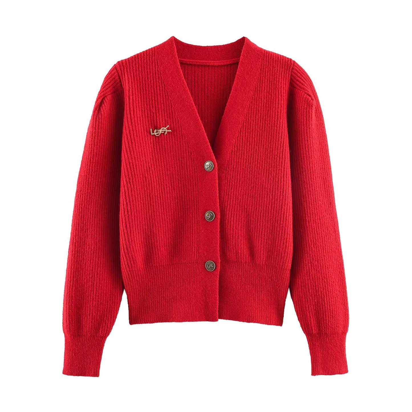 Elegant configuration brooch knit sweater jacket