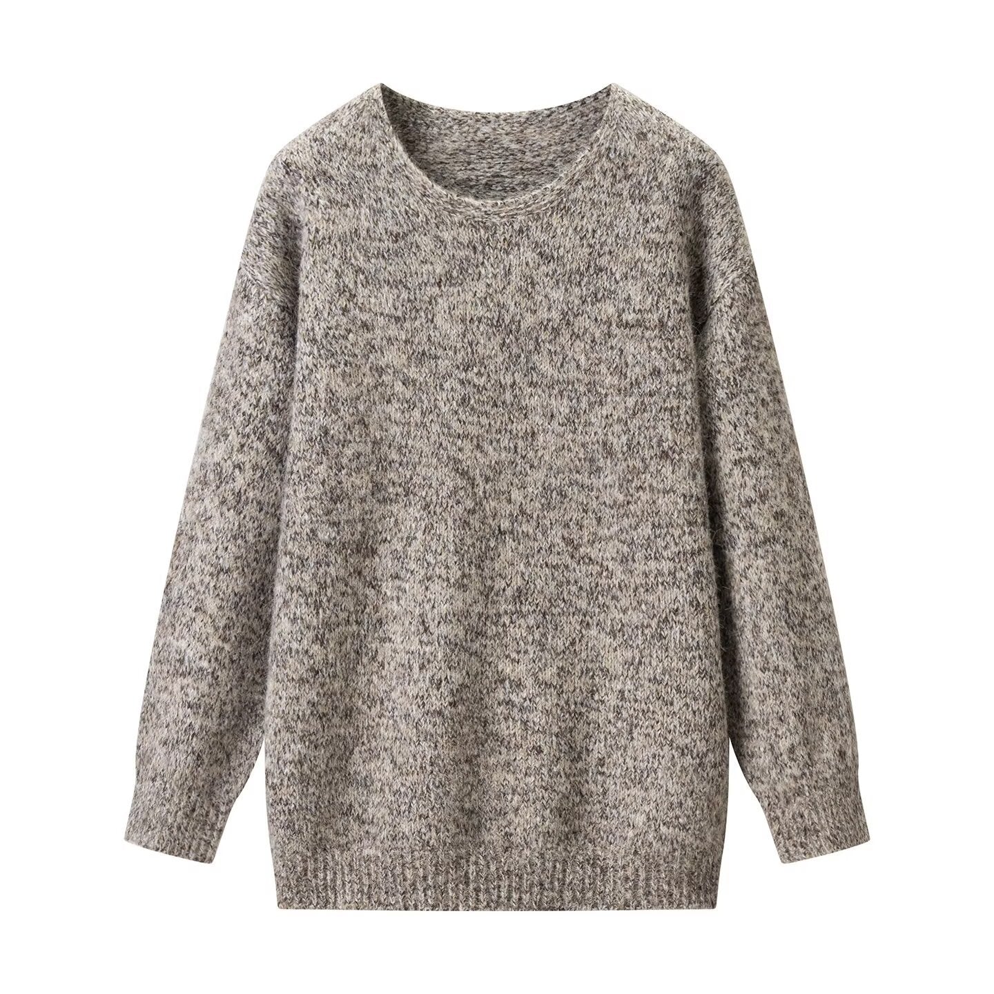 Simple round neck double stranded knitted base sweater