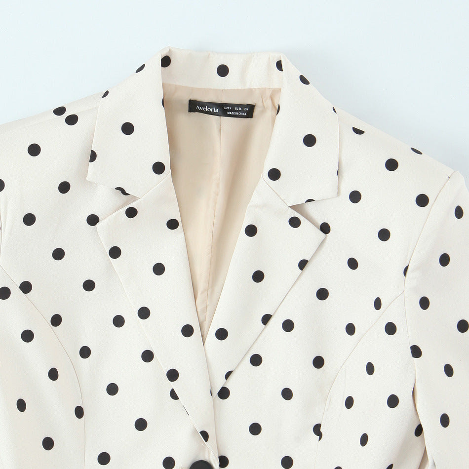 Elegant fluffy flower bud hem polka dot suit jacket