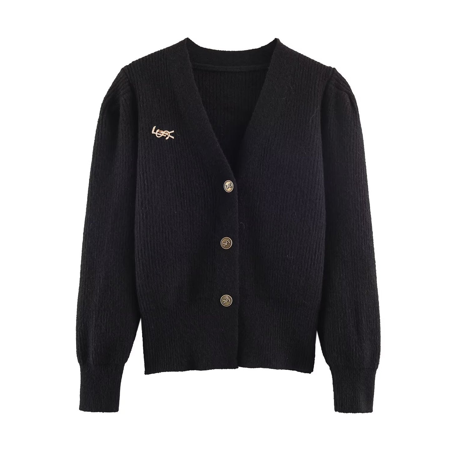 Elegant configuration brooch knit sweater jacket
