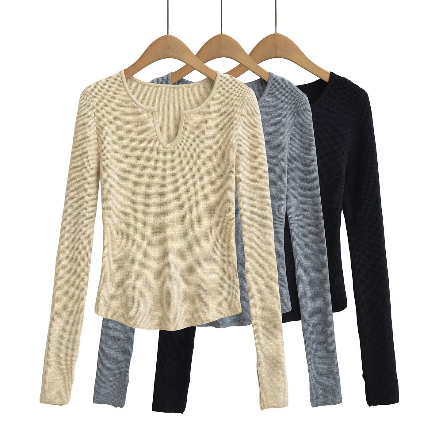 Stand collar opening slim fit long sleeved top