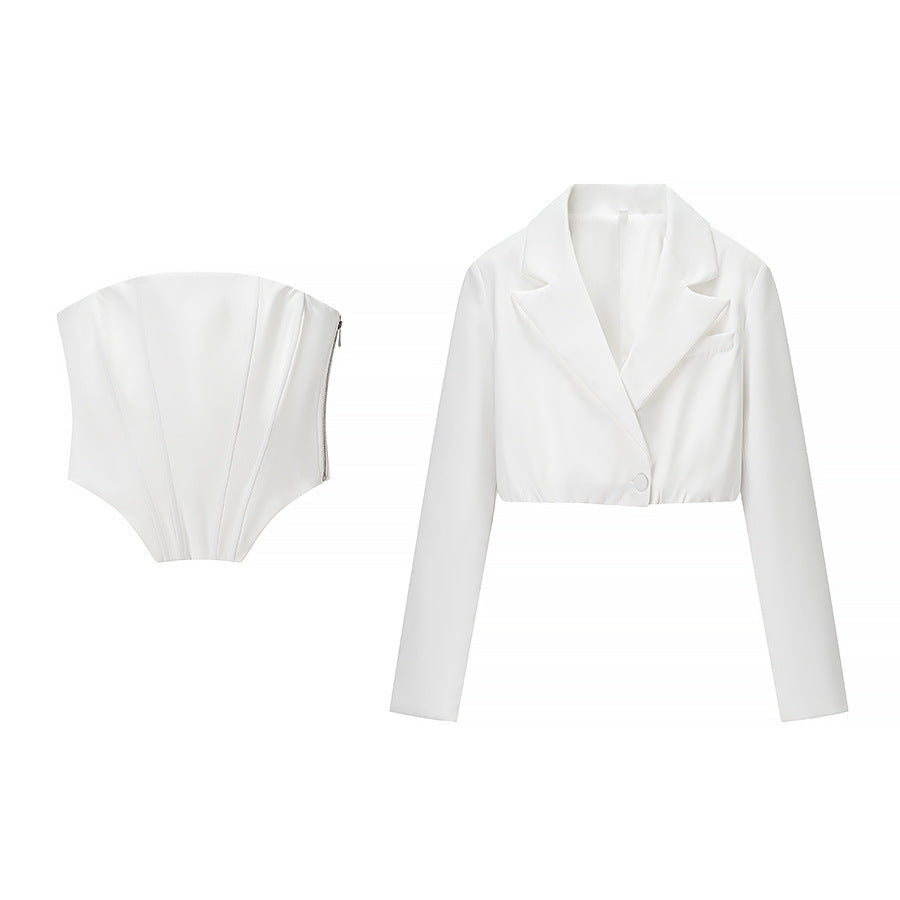 Chic One-Button Suit Bodysuit Set Women's Fashion  Trendy Casual Outfit