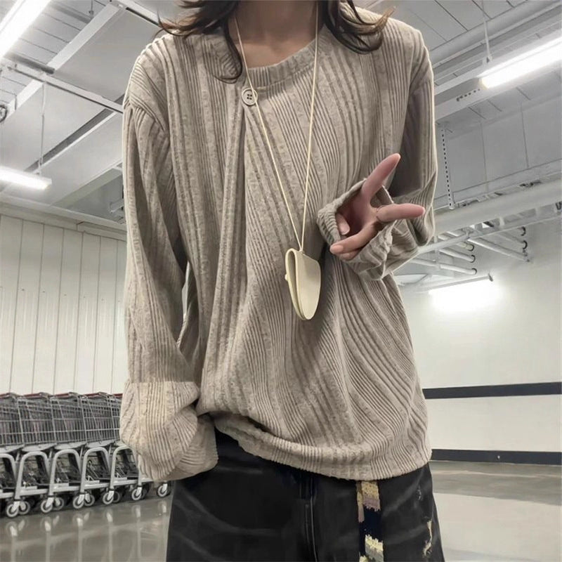 Single Button Knit Long Sleeve Base Layer Men's High-End Slim Fit Collarless Hoodie Inner T-Shirt