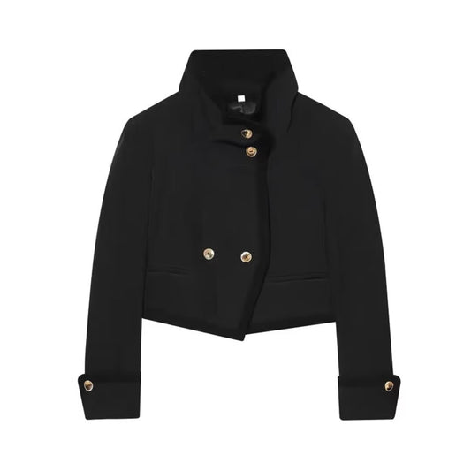 Simple gold buckle short suit jacket