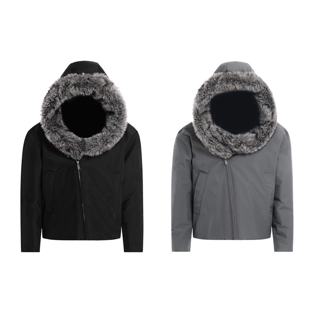 Detachable fur collar hooded cotton jacket