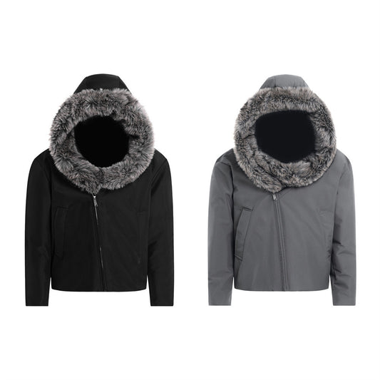 Detachable fur collar hooded cotton jacket
