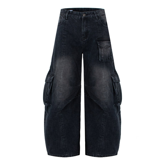Washed Vintage Loose Cargo Pants Women Retro Versatile Denim Pants