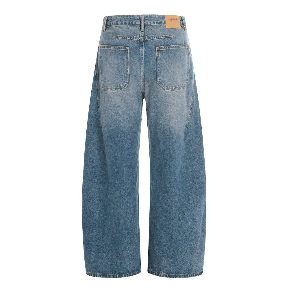 Washed gradient denim curved knife pants